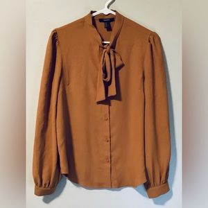 Caramel Tie Collar Blouse